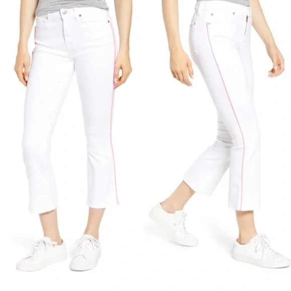 Seven for all mankind kick flare high waist white pink stripe 29 - Picture 3 of 13